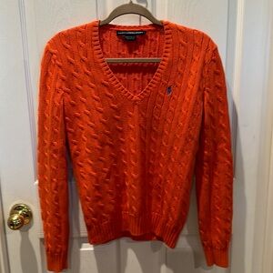 Polo Ralph Lauren sport Orange Cable Knit  100% Cotton Jumper Sweater Sz L